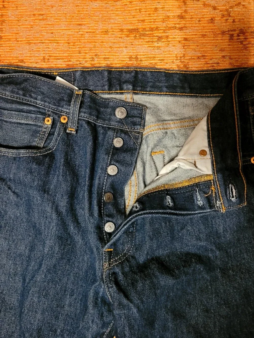 Men's Levi's 501 Straight-Leg Jeans in Dark Wash Blue Denim Button Fly